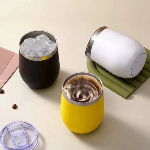 Copo Térmico Com Tampa Transparente 360mL Aço Inox Gelada ou Quente